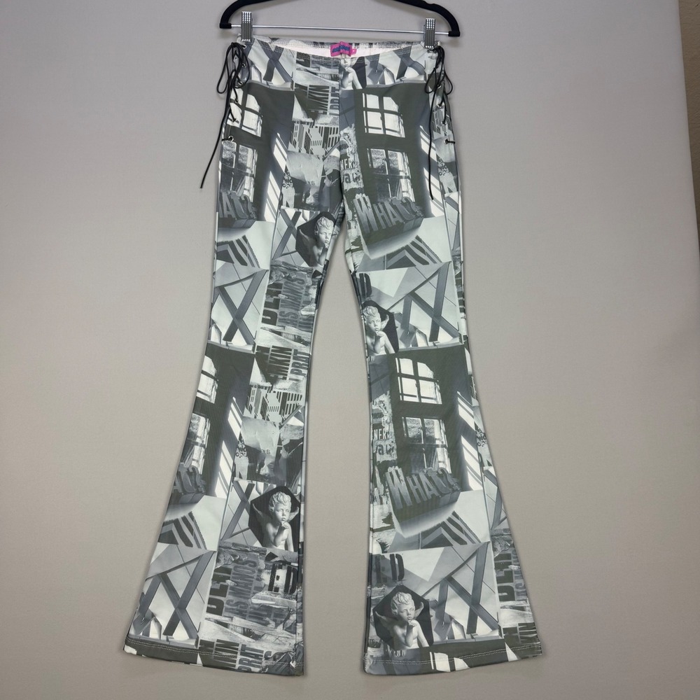 Edikted Y2K Casper Laced Flared Pants Cherub Graphic Print Urban Streetwear Med